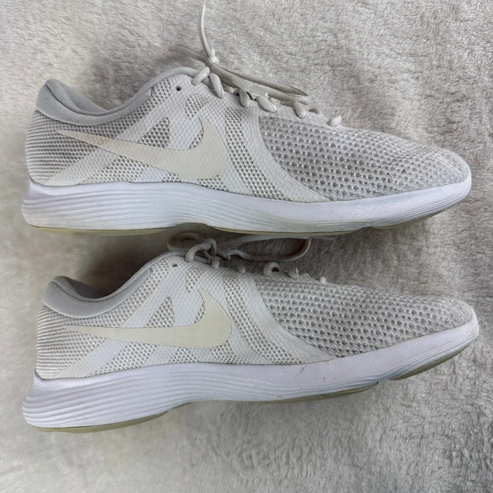 Nike Revolution 4 Mens US 11 Pure Platinum White Gray Mesh‎ Lace Up Running Shoe